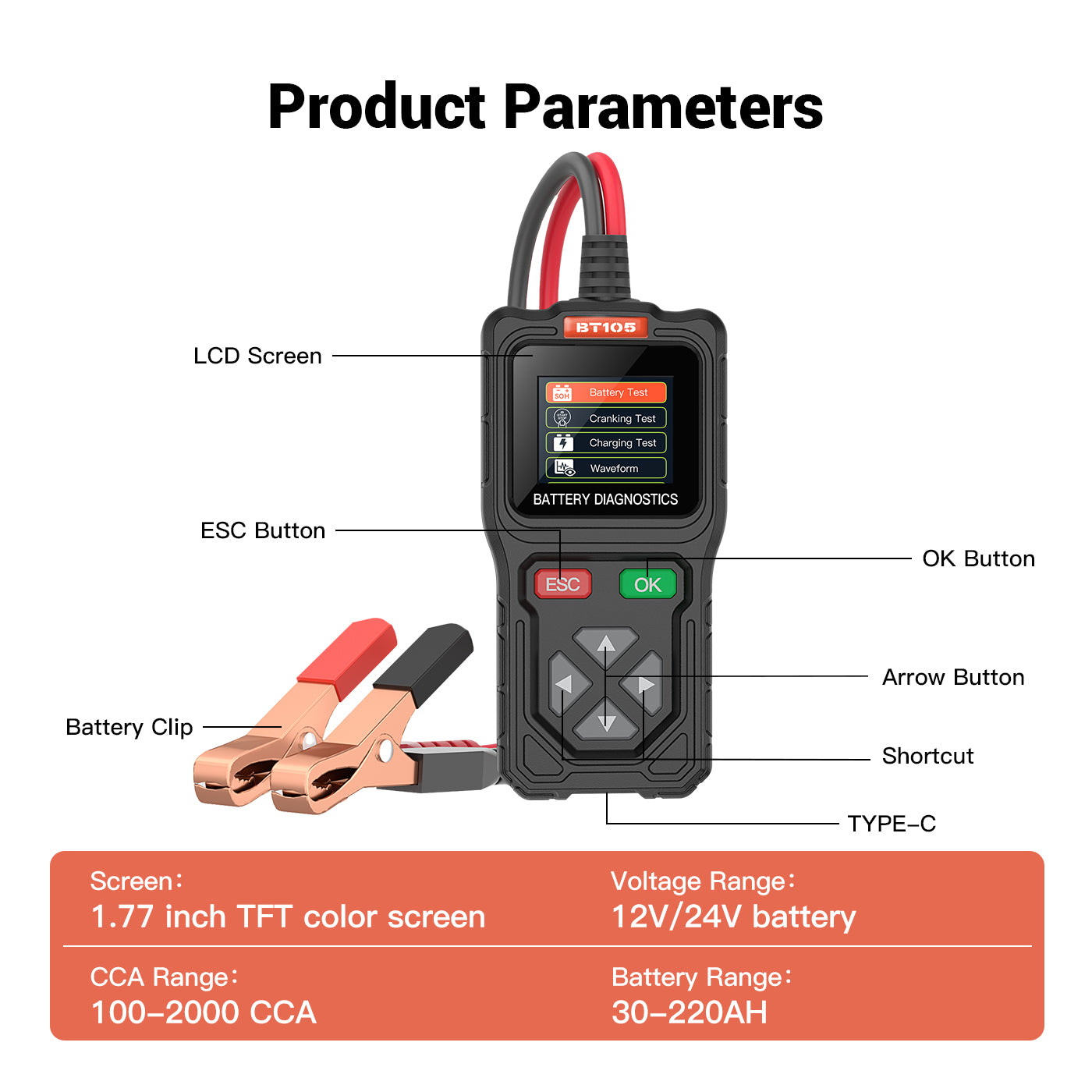 BT105 12V/24V Battery Diagnostic Tool