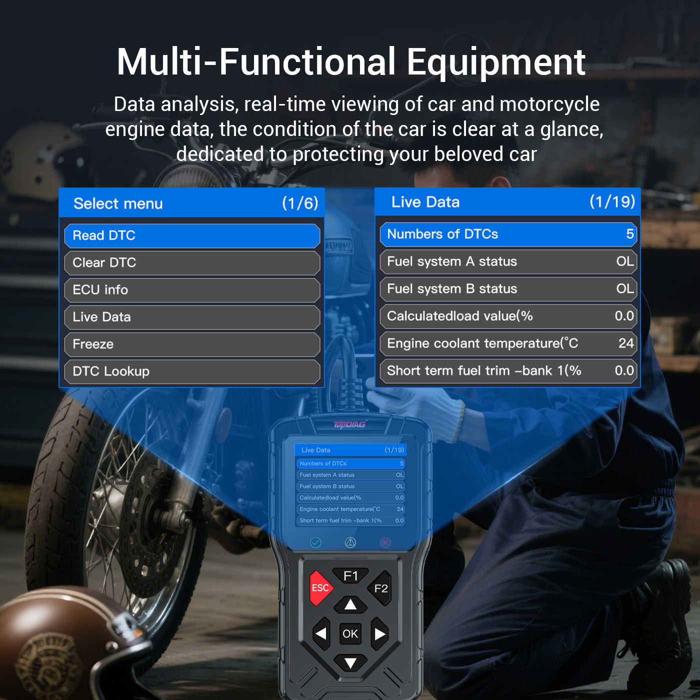 FLUTREE M60 2-in-1 OBD2 Motorcycle & Car Diagnostic Tool