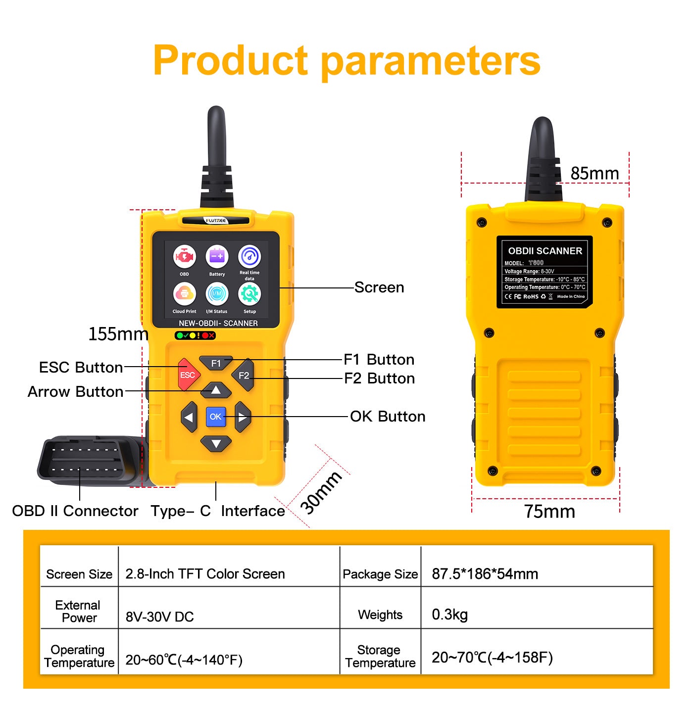 FLUTREE T600 Professional OBDII Car Scanner